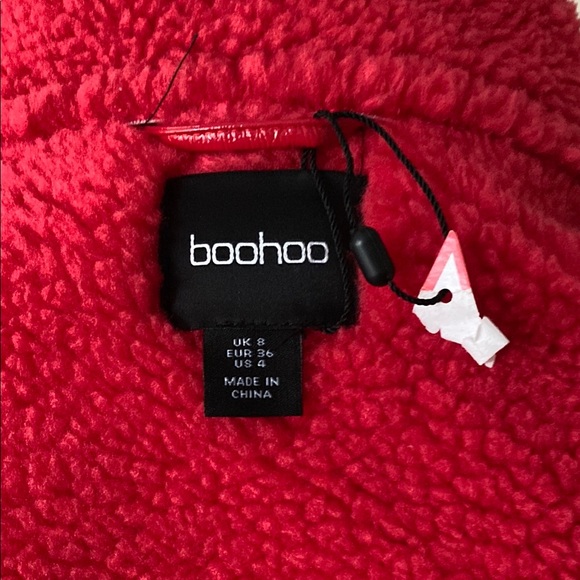 Fleece Lined Shiny Pleather Women's Red Faux Shearling Jacket - Picture 11 of 16